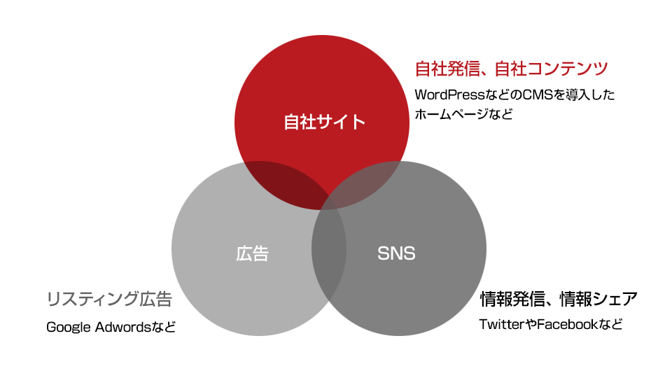 自社サイト、SNS、広告